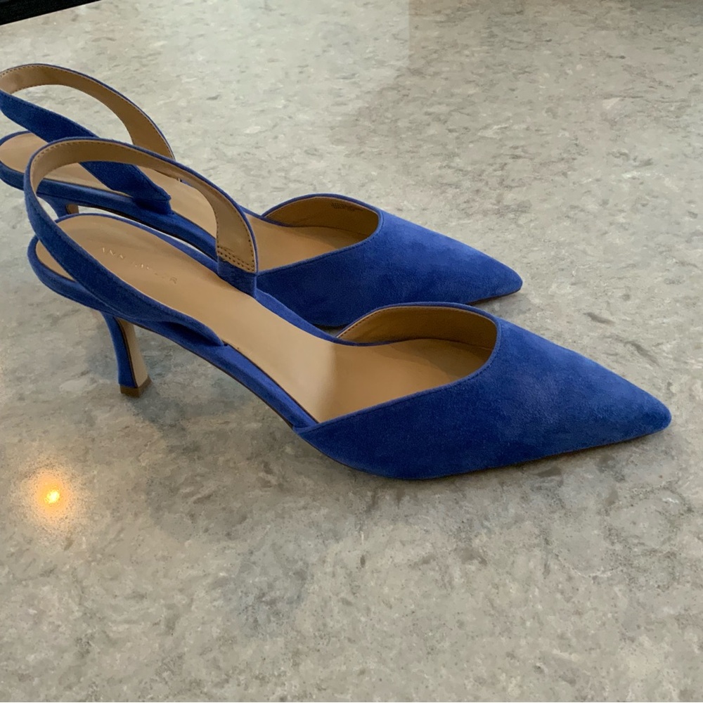 EUC Ann Taylor Kerry Vibrant Blue Suede Slingback Heels